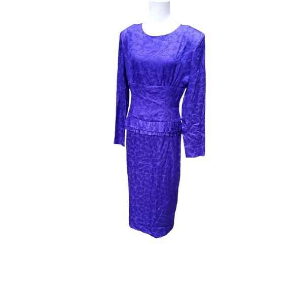 Vintage Flora Kung II New York Blue Floral Silk Dress Long Sleeve Back Zip Sz 8 - Picture 6 of 16